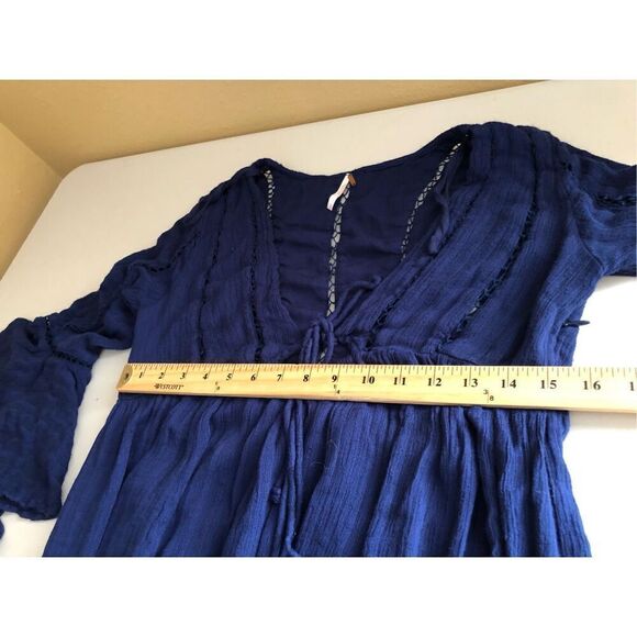 Free People Women Romeo Navy Blue Ladder Trim Boho Mini Dress SP - Picture 10 of 14